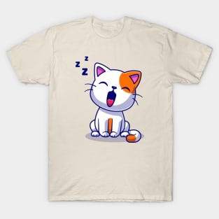 Cute Cat Yawning Sleepy Cartoon T-Shirt